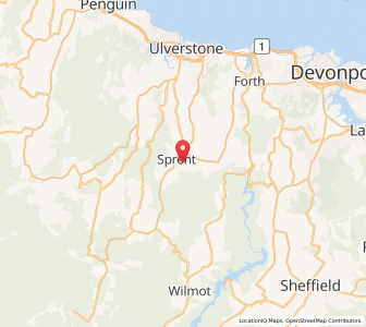 Map of Sprent, TasmaniaTasmania