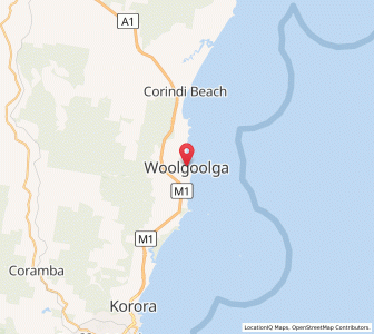 Map of Woolgoolga, New South Wales