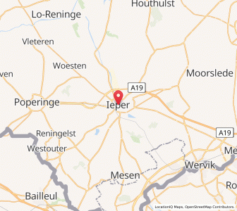 Map of Ieper, Flanders