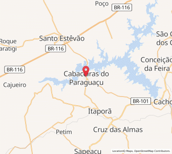 Map of Cabaceiras do Paraguaçu, Bahia