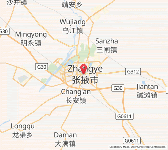 Map of Zhangye, Gansu
