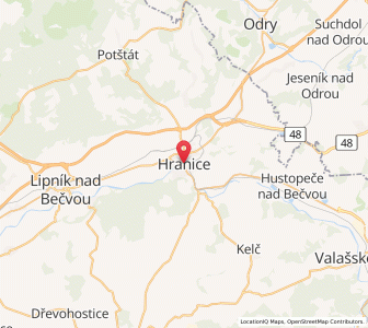 Map of Hranice, Olomoucký