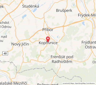 Map of Kopřivnice, Moravskoslezský