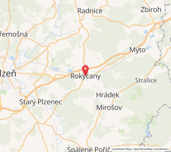 Map of Rokycany, Plzeň Region