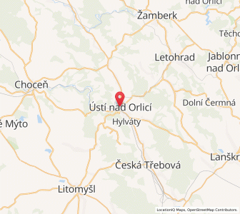 Map of Ústí nad Orlicí, Pardubický