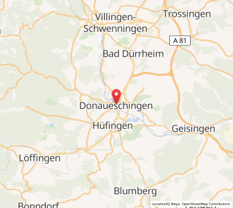 Map of Donaueschingen, Baden-Wurttemberg