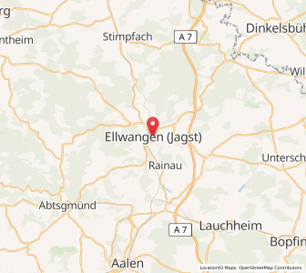 Map of Ellwangen, Baden-Wurttemberg