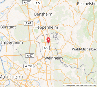 Map of Hemsbach, Baden-Wurttemberg