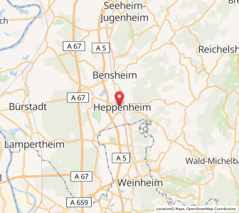 Map of Heppenheim an der Bergstrasse, Hesse