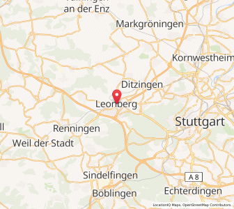 Map of Leonberg, Baden-Wurttemberg