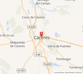 Map of Cáceres, Extremadura