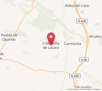 Map of Cordobilla de Lácara, Extremadura