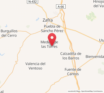 Map of Medina de las Torres, Extremadura