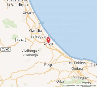 Map of Oliva, Valencia