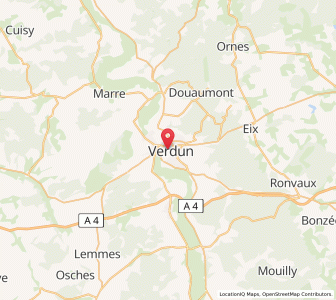 Map of Verdun, Grand Est