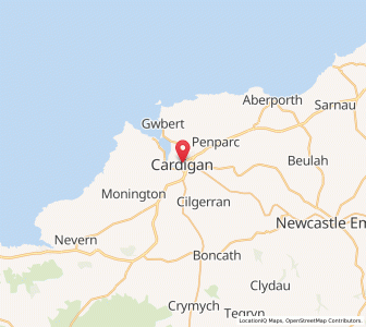 Map of Cardigan, WalesWales