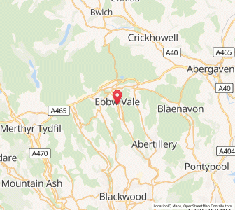 Map of Ebbw Vale, WalesWales