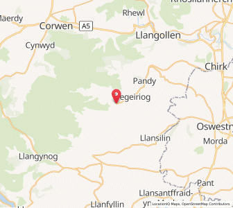 Map of Llanarmon Dyffryn-Ceiriog, WalesWales