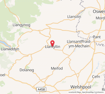 Map of Llanfyllin, WalesWales