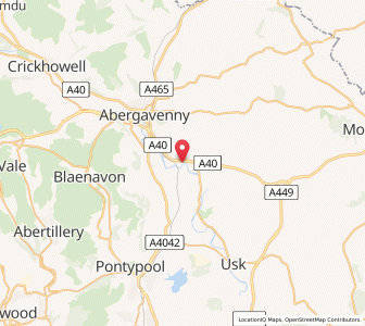 Map of Llangattock nigh Usk, WalesWales