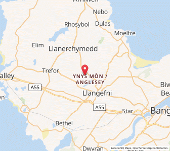 Map of Llangwyllog, WalesWales