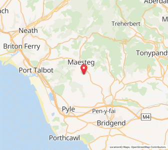 Map of Llangynwyd, WalesWales