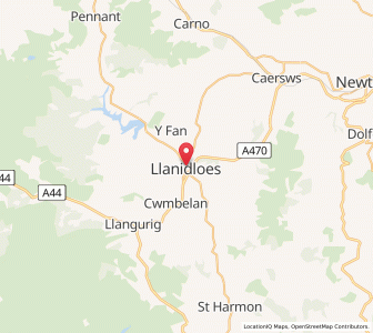 Map of Llanidloes, WalesWales