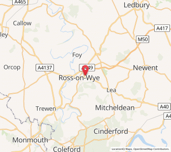 Map of Ross on Wye, EnglandEngland