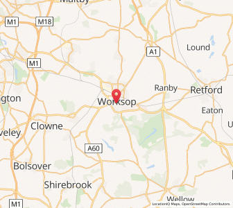 Map of Worksop, EnglandEngland