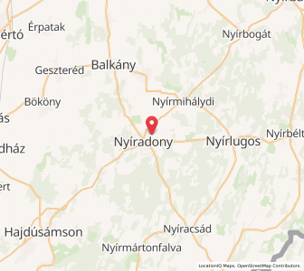 Map of Nyíradony, Hajdú-Bihar