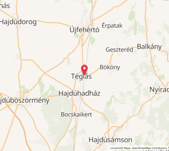 Map of Téglás, Hajdú-Bihar