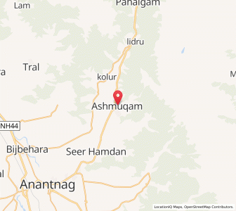 Map of Aish Mugam, Kashmir