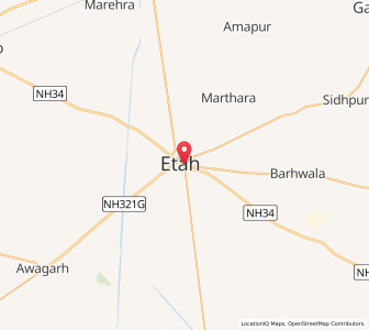 Map of Etah, Uttar Pradesh