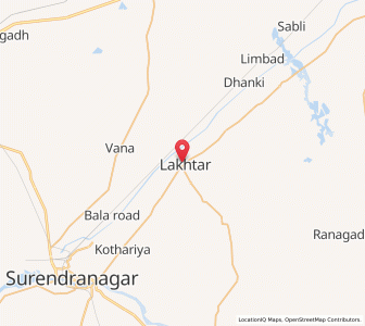 Map of Lakhtar, Gujarat