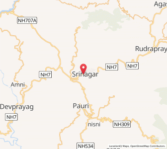 Map of Srīnagar, Uttarakhand