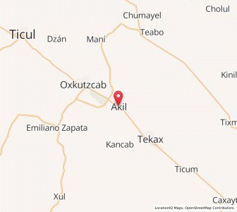 Map of Akil, Yucatán