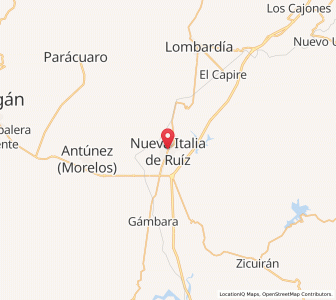 Map of Nueva Italia de Ruiz, Michoacán