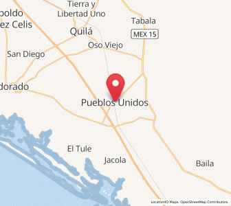 Map of Pueblos Unidos, Sinaloa