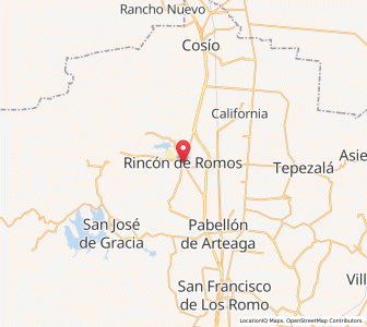 Map of Rincón de Romos, Aguascalientes