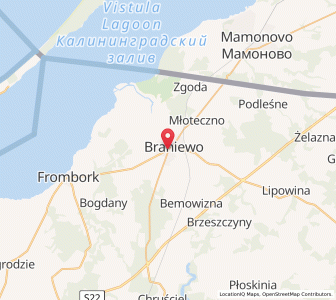 Map of Braniewo, Warmia-Masuria