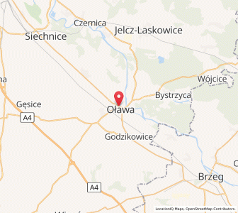 Map of Oława, Lower Silesia