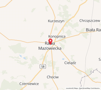 Map of Rawa Mazowiecka, Łódź Voivodeship