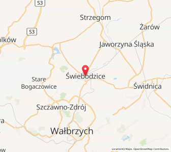 Map of Świebodzice, Lower Silesia