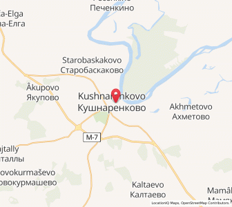 Map of Kushnarënkovo, Bashkortostan Republic