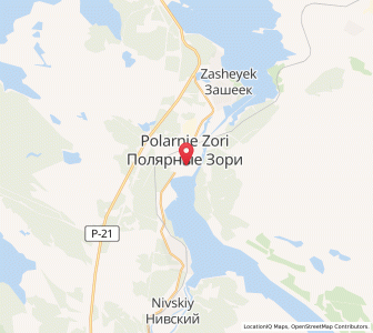 Map of Polyarnyye Zori, Murmansk