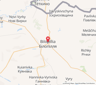 Map of Bilopillia, Sumy