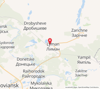 Map of Lyman, Donetsk