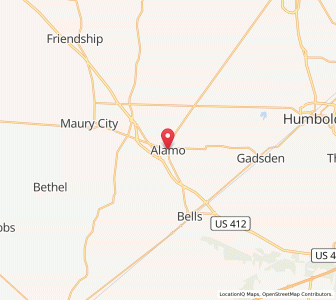 Map of Alamo, Tennessee