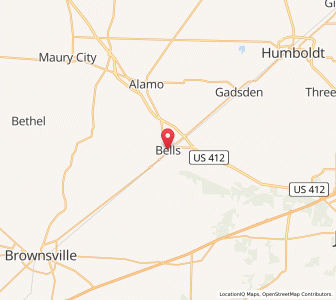 Map of Bells, Tennessee