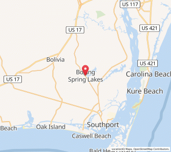 Map of Boiling Spring Lakes, North Carolina